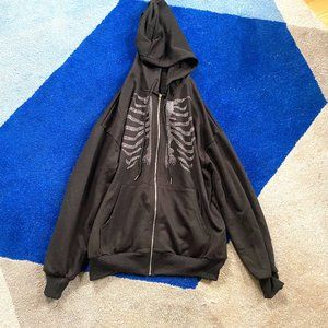 (Never worn) Black crystal skeleton zip-up